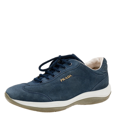 Pre-owned Prada Blue Suede Low Top Sneakers Size 36