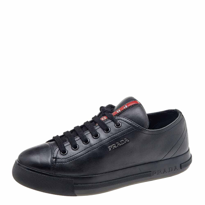 Pre-owned Prada Black Leather Low Top Trainers Size 35