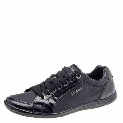 Pre-owned Prada Black Leather And Nylon Low Top Trainers Size 39.5