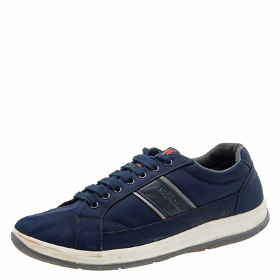 Pre-owned Prada Navy Blue Nylon Low Top Trainers Size 43