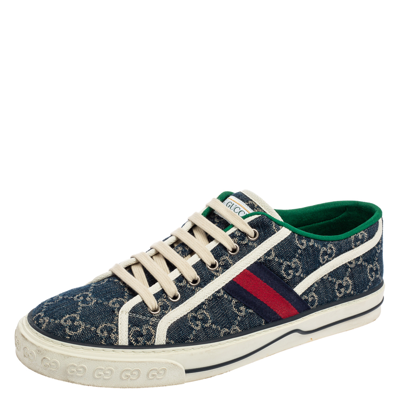 Pre-owned Gucci Blue Denim Gg Web Ace Sneakers Size 44