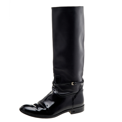 Pre-owned Dior Black Patent Leather Knee Length Boots Size 37.5