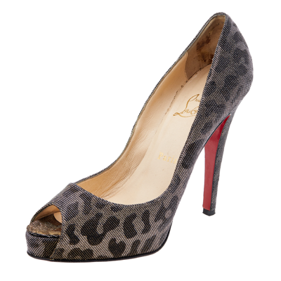 Pre-owned Christian Louboutin Metallic Leopard Print Lurex Fabric Very Prive Pumps Size 38.5