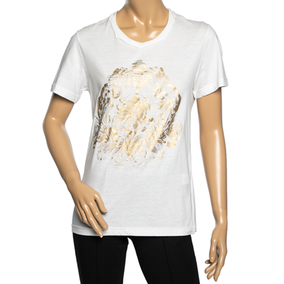 Pre-owned Roberto Cavalli White Foil Print Stretch Knit T-shirt S