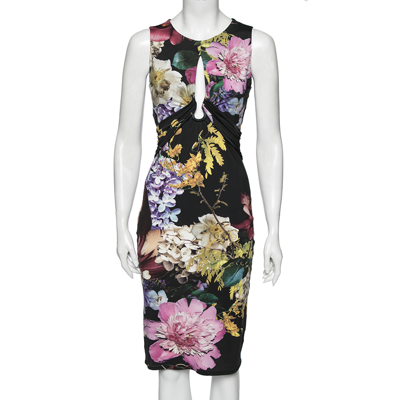Pre-owned Roberto Cavalli Multicolor Printed Jersey Strap Sleeve Dress M