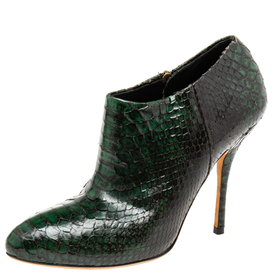 Pre-owned Gucci Green/black Python Leather Ankle Booties Size 38