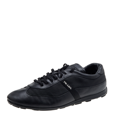 Pre-owned Prada Black Leather And Nylon Low Top Sneakers Size 44