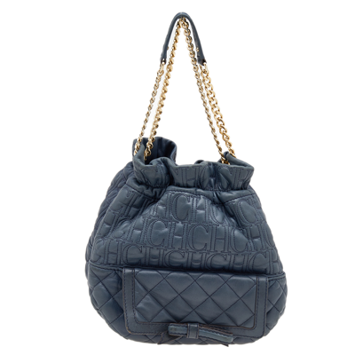 Pre-owned Carolina Herrera Blue Quilted Leather Bucket Bag