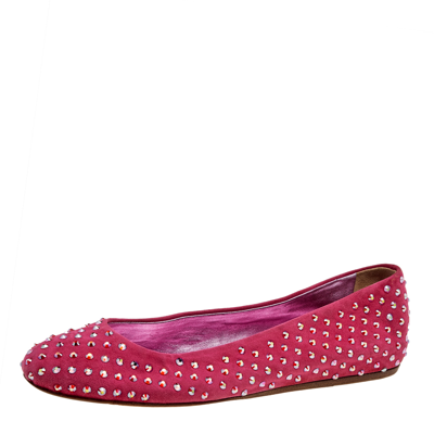 Pre-owned Le Silla Pink Suede Crystal Embellished Ballet Flats Size 39.5