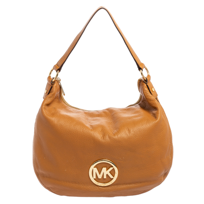 Pre-owned Michael Michael Kors Caramel Brown Leather Logo Zip Hobo