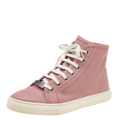 Pre-owned Gucci Old Rose Leather High Top Trainers Size 35 In Pink