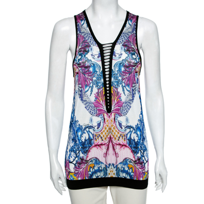 Pre-owned Roberto Cavalli Multicolor Printed Jersey Cutout Detail Tank Top M