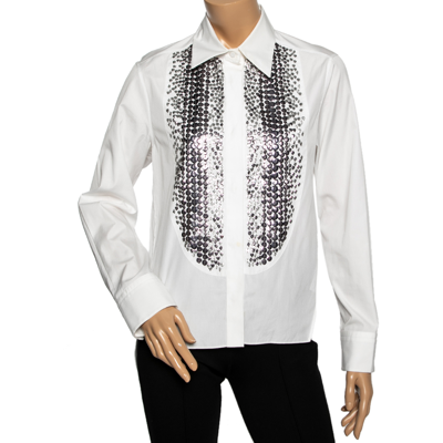 Pre-owned Roberto Cavalli White Cotton Embellished Button Front Shirt M