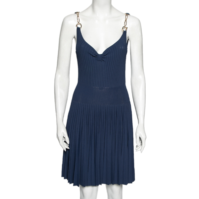 Pre-owned Gucci Navy Blue Knit Pleated Flared Mini Dress S