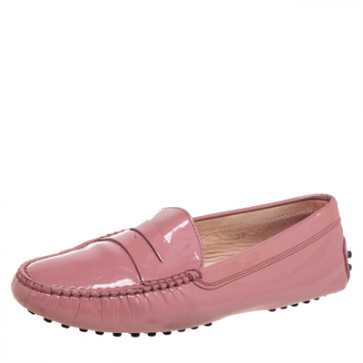 Pre-owned Tod's Pink Patent Leather Penny Loafers Size 36