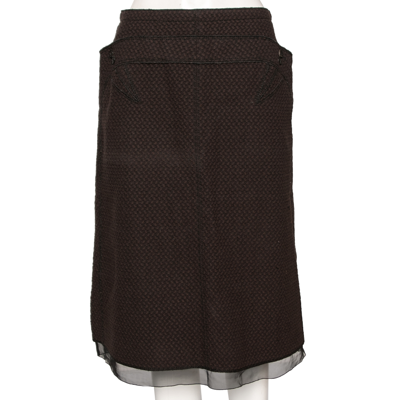 Pre-owned Louis Vuitton Brown Textured Wool Midi Skirt M