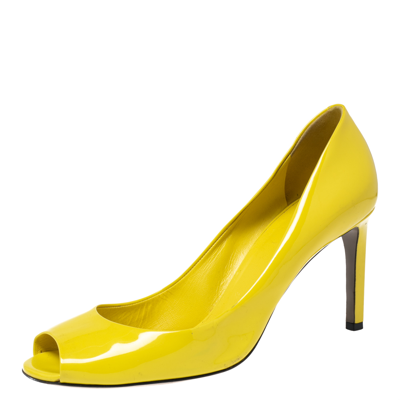 Pre-owned Gucci Yellow Patent Leather Peep-toe Pumps Size 38