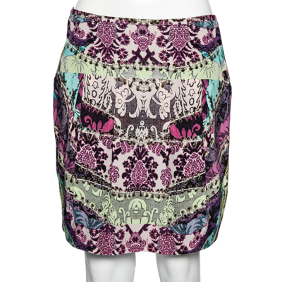 Pre-owned Roberto Cavalli Multicolor Printed Silk Mini Skirt M