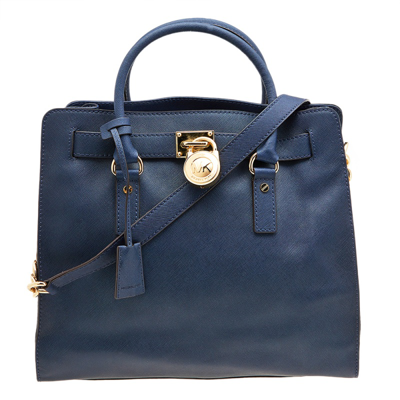 Pre-owned Michael Michael Kors Blue Saffiano Leather Large Hamilton Tote