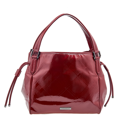 Pre-owned Burberry Red Check Embossed Patent Leather Bilmore Tote