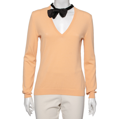 Pre-owned Moschino Cheap And Chic Orange Knit V Neck Long Sleeve Jumper M