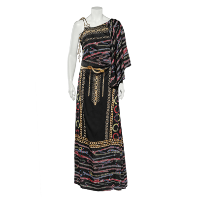 Pre-owned Class By Roberto Cavalli Cavalli Class Black Printed Satin Flared Sleeve Maxi Dress L