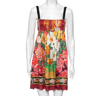 Pre-owned Dolce & Gabbana Multicolor Floral Printed Silk Sleeveless Mini Dress M
