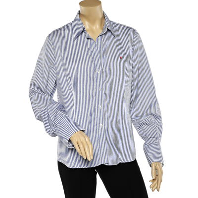 Pre-owned Ch Carolina Herrera Blue Striped Cotton Button Front Shirt Xl