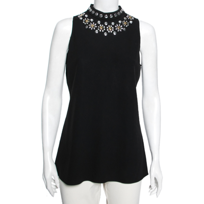 Pre-owned Moschino Cheap And Chic Black Crepe Studded Detail Sleeveless Top L
