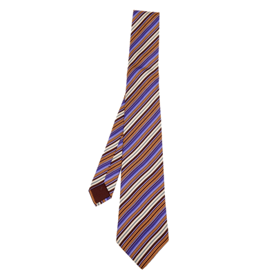 Pre-owned Hermes Multicolor Diagonal Striped Silk Tie