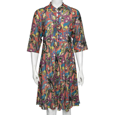 Pre-owned Etro Multicolor Printed Cotton & Silk Shift Dress L/xl