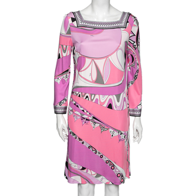 Pre-owned Emilio Pucci Multicolor Printed Jersey Dress L