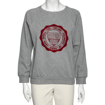 【CELINE】COLLEGE SWEATSHIRT●RY07D670QCBE3 Pre-owned Celine Grey Cotton Flocked College Logoed