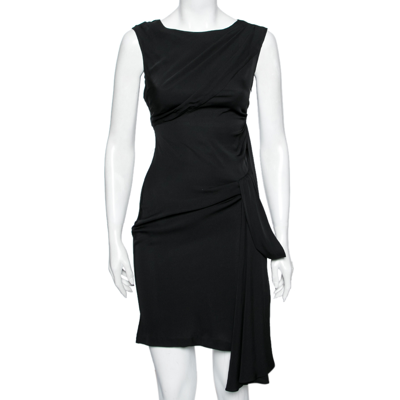 Pre-owned Diane Von Furstenberg Black Silk Pleated Front Dress Xs