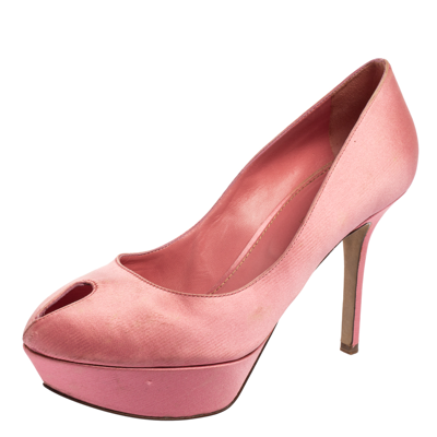 Pre-owned Sergio Rossi Pink Satin Peep Toe Platform Pumps Size 38