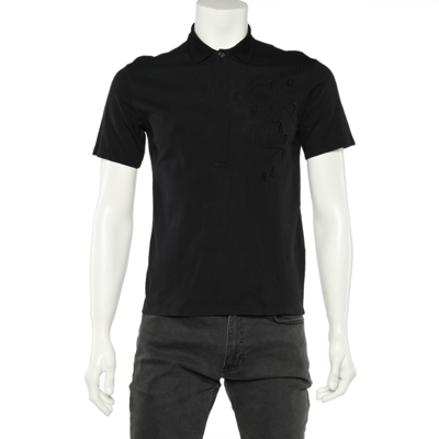 Pre-owned Emporio Armani Black Logo Embroidered Cotton Pique Polo T-shirt Xs