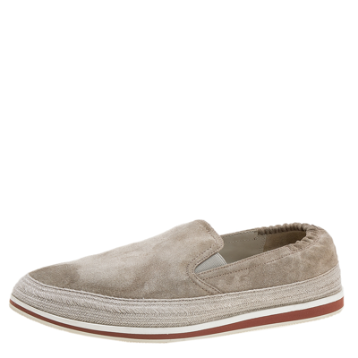 Pre-owned Prada Grey Suede Espadrille Slip On Sneakers Size 42