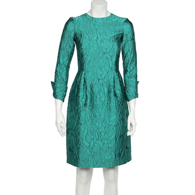 Pre-owned Ch Carolina Herrera Green Silk Jacquard Long Sleeve Sheath Dress S