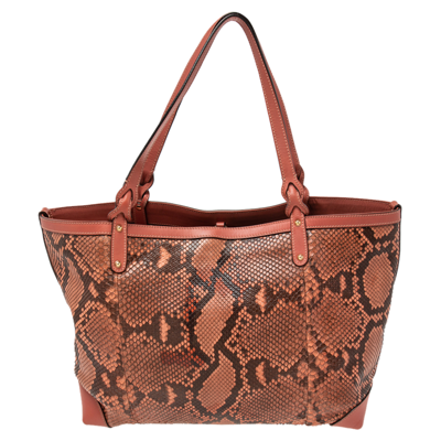 Pre-owned Gucci Pink Python And Leather Craft Tote