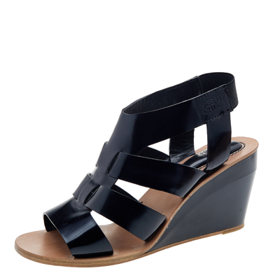 Pre-owned See By Chloé Black Leather Slingback Wedge Sandals Size 40