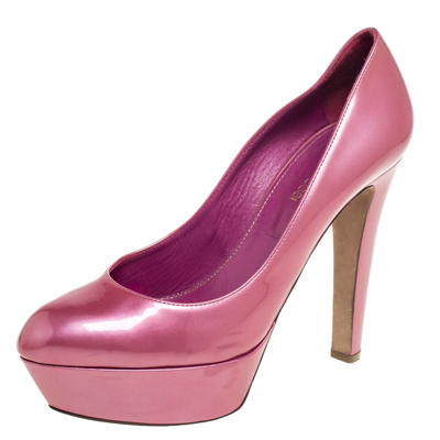 Pre-owned Sergio Rossi Pink Patent Leather Platform Pumps Size 38