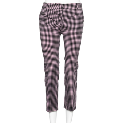 Pre-owned Prada Pink And Black Checkered Wool Trousers M