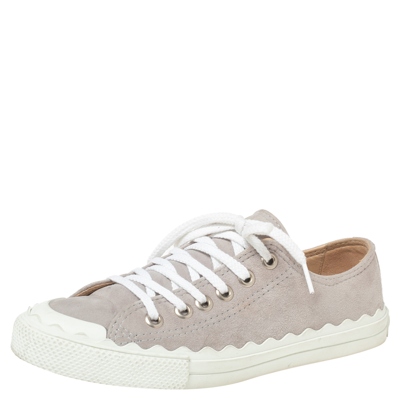 Pre-owned Chloé Lauren Grey Suede Low Top Sneakers Size 38