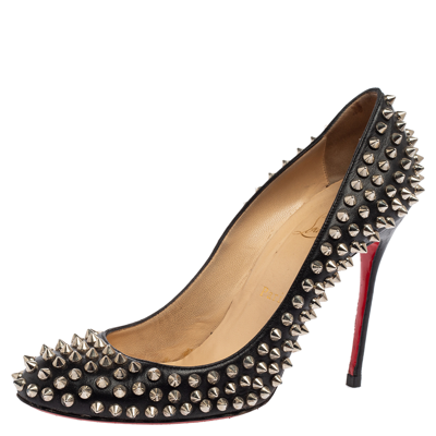 Pre-owned Christian Louboutin Black Leather Spiked Fifi Pumps Size 39