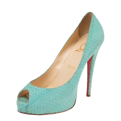 Pre-owned Christian Louboutin Turquoise Green Python Very Prive Pumps Size 39