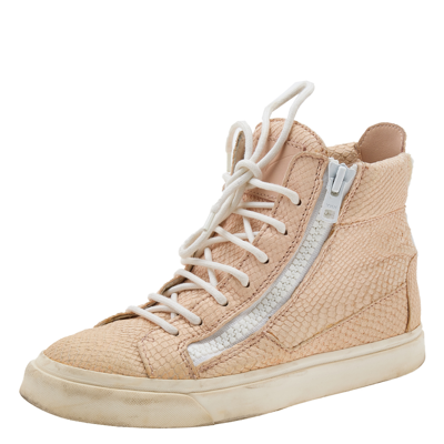 Pre-owned Giuseppe Zanotti Peach Python Embossed Leather High Top Trainers Size 36 In Pink