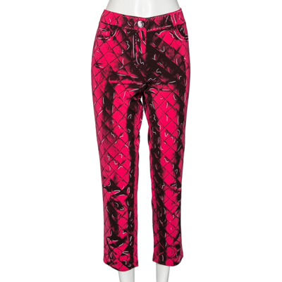Pre-owned Moschino Couture Pink Printed Crepe Side Zip Detailed Trouser M