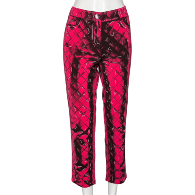 Pre-owned Moschino Pink Printed Crepe Side Zip Detailed Trouser M