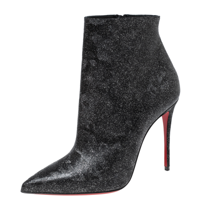 Pre-owned Christian Louboutin Black Leather So Kate 100 Kid Flinstar Ankle Boots Size 37