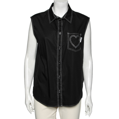 Pre-owned Love Moschino Black Cotton Heart Embroidered Sleeveless Shirt L
